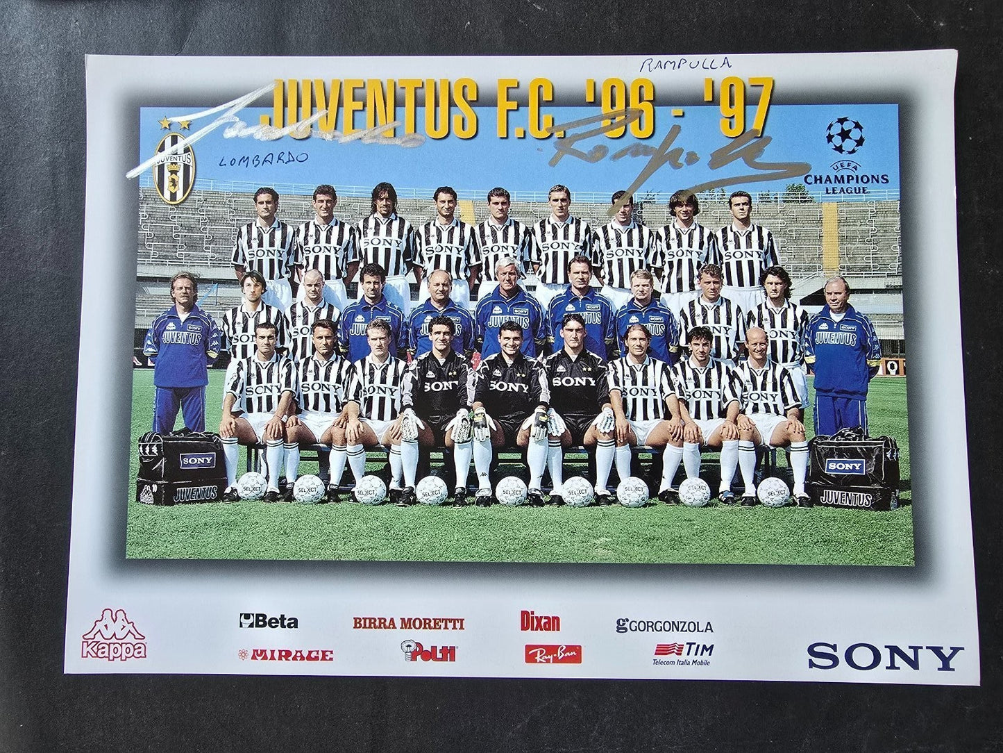 Autografo autograph originale Cartolina Ufficiale Juventus LOMBARDO E RAMPULLA