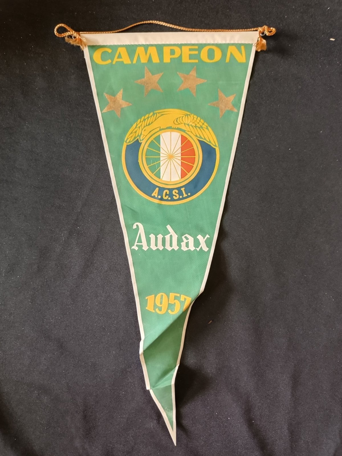 Gagliardetto Pennant Audax Italiano A.C.S.I. Cile Campione 1957 Vintage