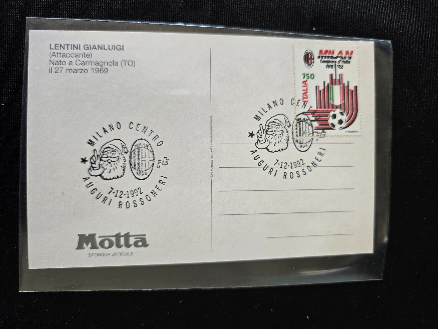 A.C. Milan 1899 cartolina con annullo 12� scudetto 1991/92 Gianluigi Lentini