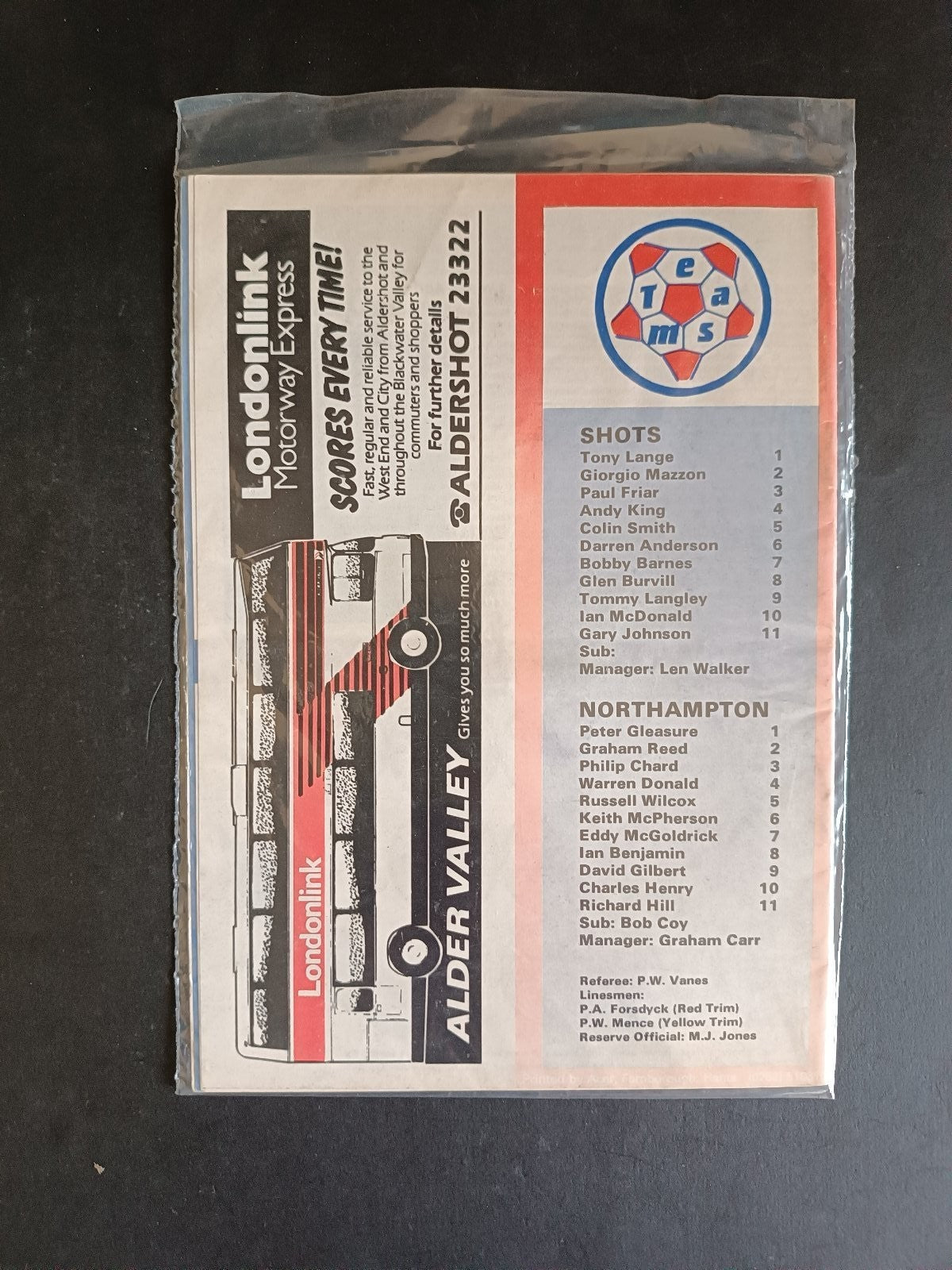 programma calcio Aldershot Fc vs Northampton Town 87