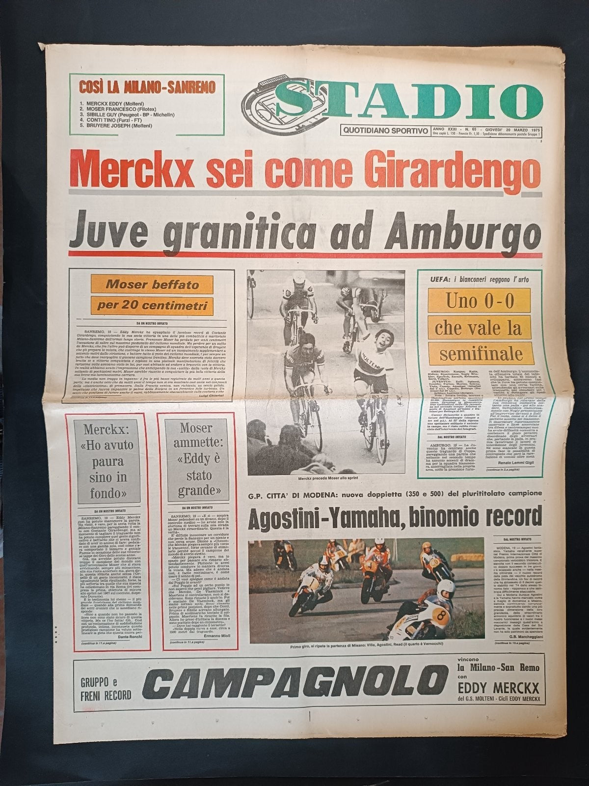 Quotidiano Sportivo STADIO numero 65 anno 1975 - Girardengo