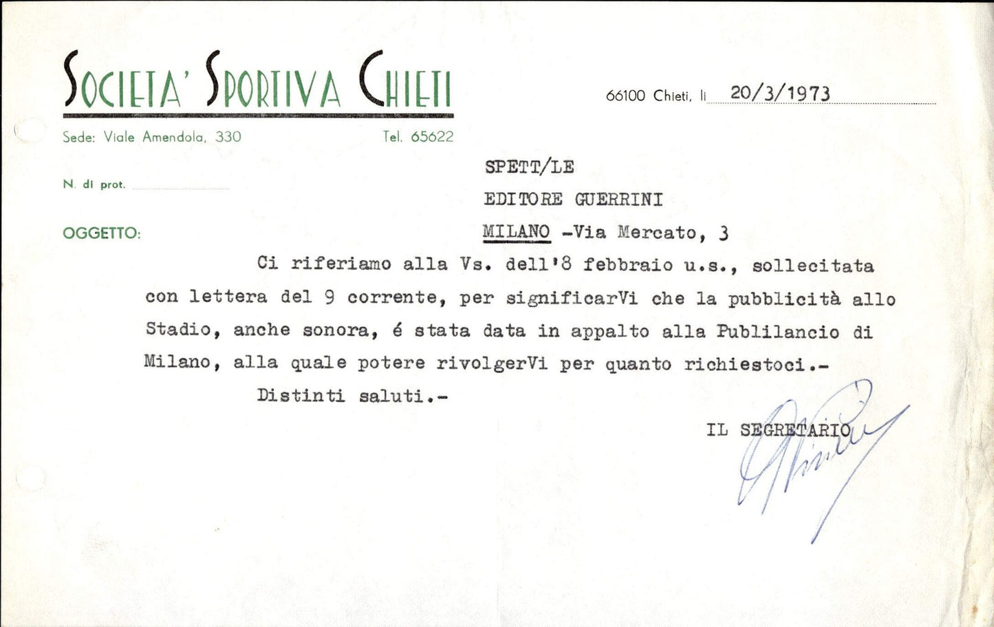 carta intestata societ� sportiva Chieti 1973