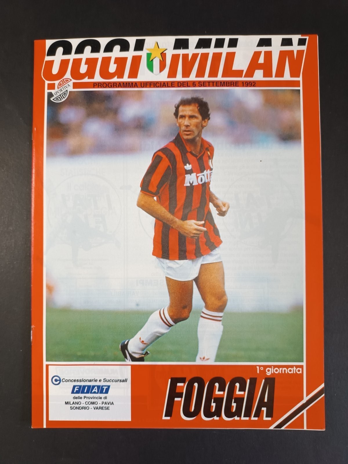 programma ufficiale OGGI MILAN 06 settembre 1992 Foggia 1� giornata Baresi