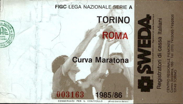 Biglietto stadio Torino-Roma Lega Nazionale Serie A 1985-86
