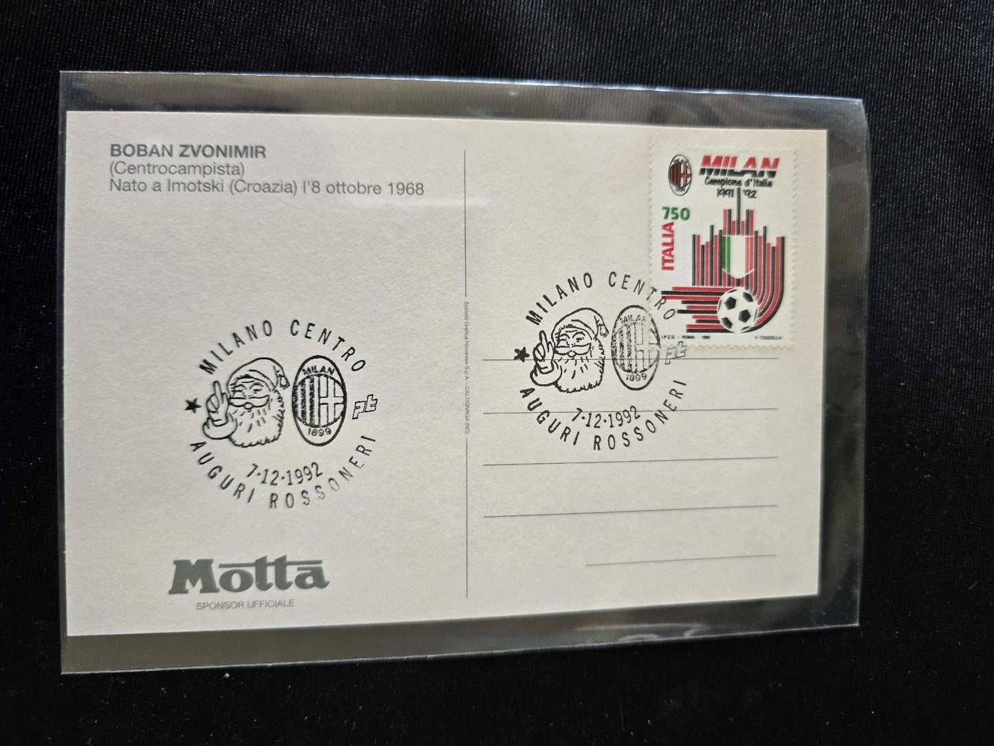 A.C. Milan 1899 cartolina con annullo 12� scudetto 1991/92 Znovimir Boban