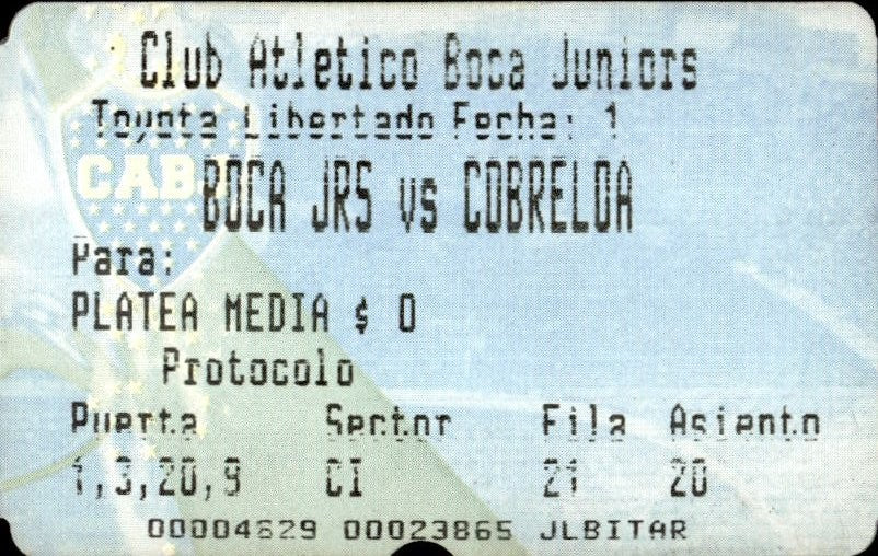 biglietto stadio BOCA JRS VS COBRELOA 502590