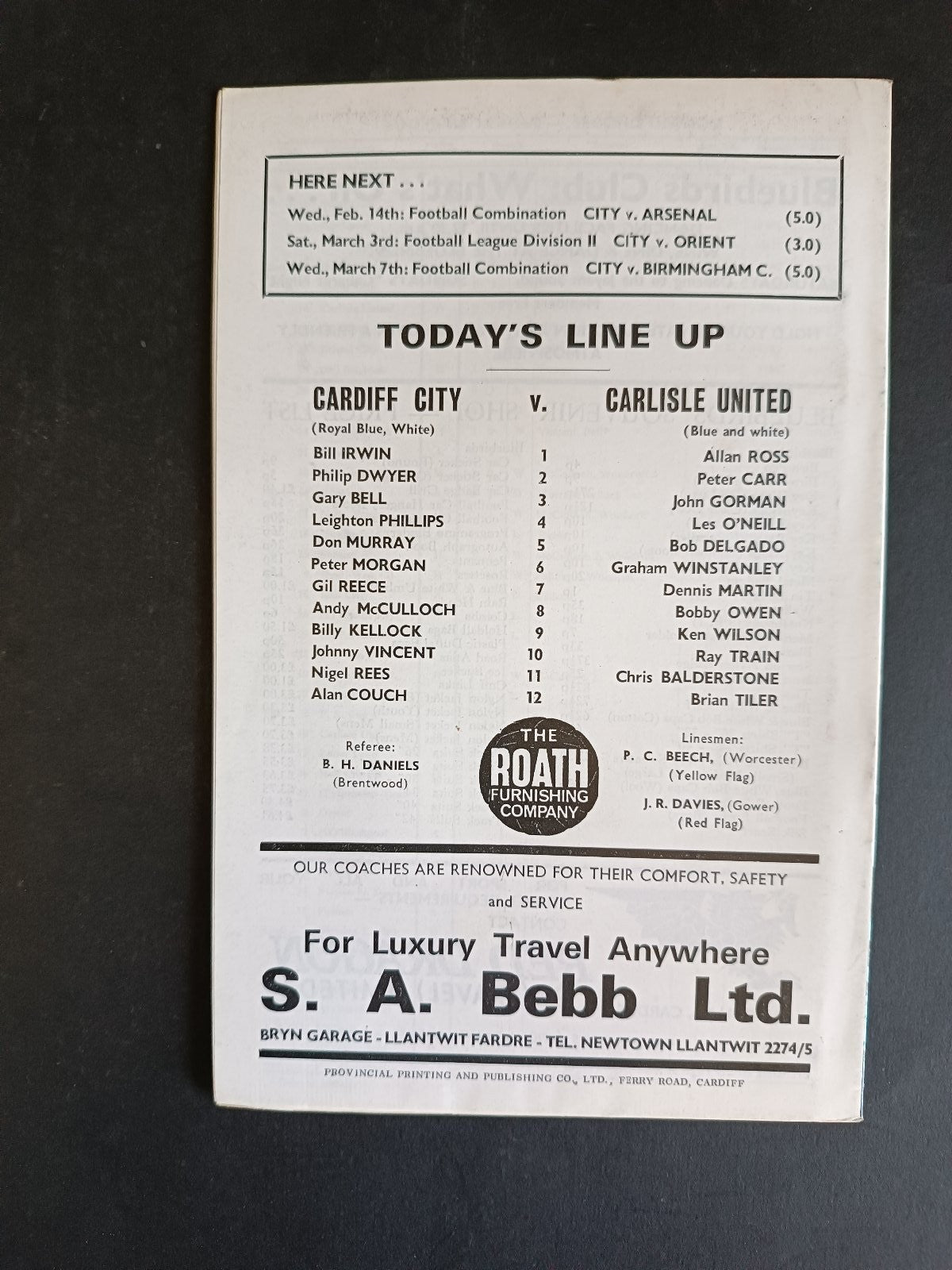 programma calcio Cardiff City vs Carlise Utd1972