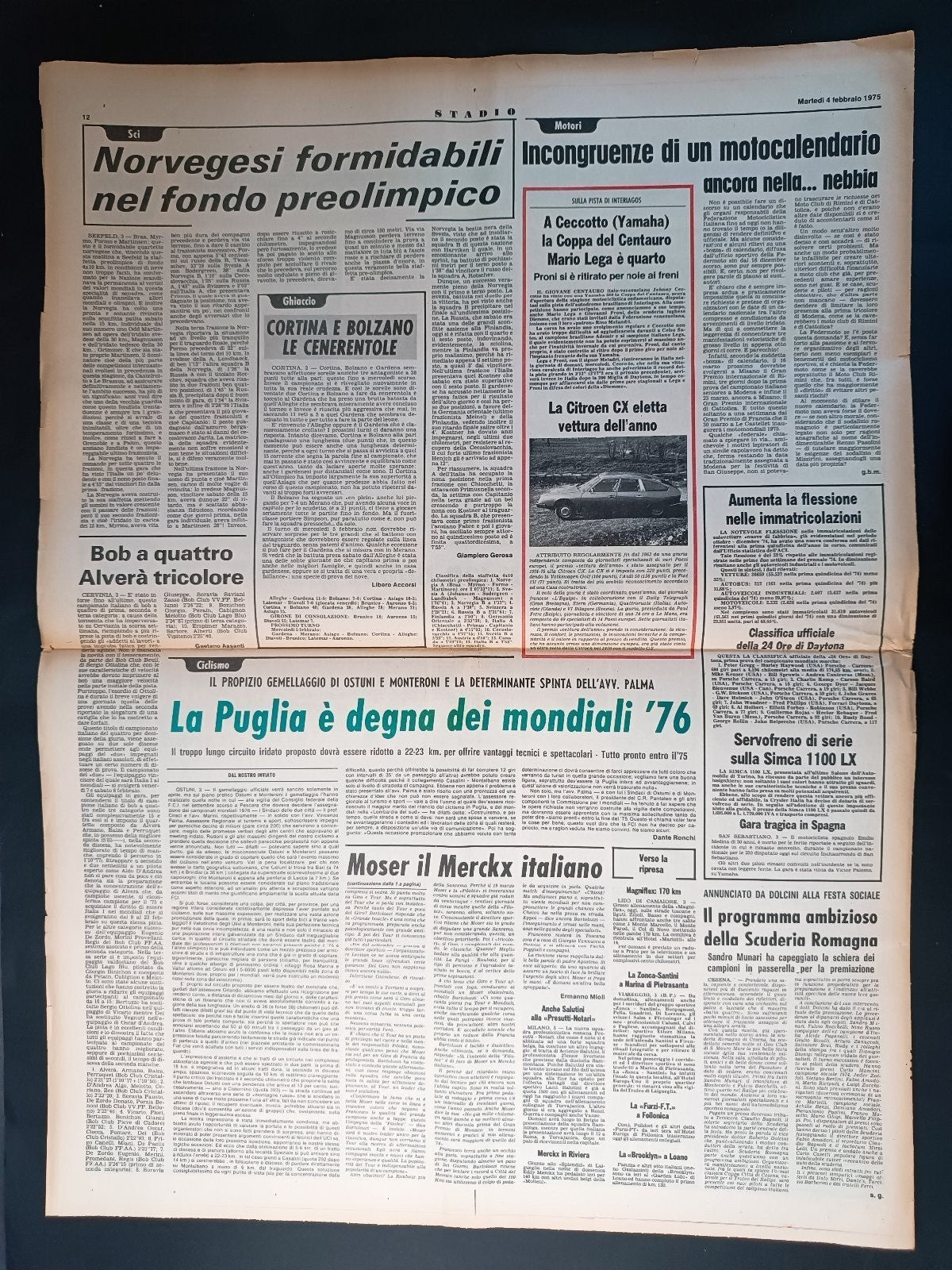 Quotidiano Sportivo STADIO numero 28 anno 1975 - Milan