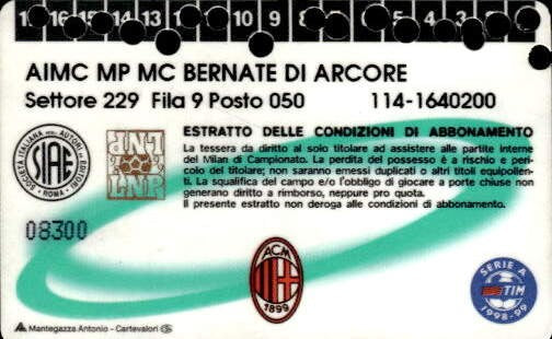 Biglietto stadio Milan A.C 2Verde