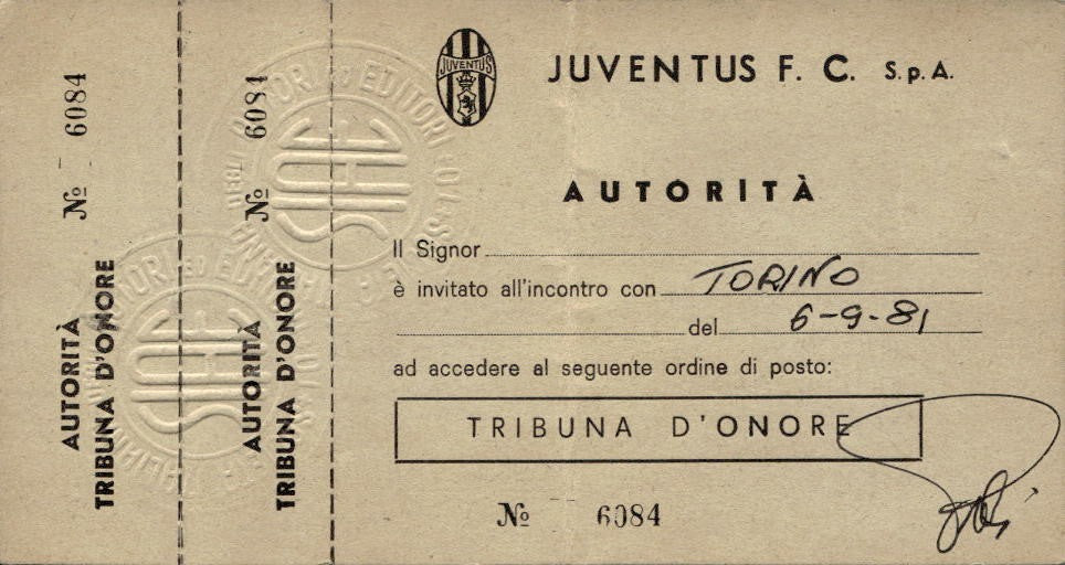Biglietto stadio Juventus-Torino 06/09/1981