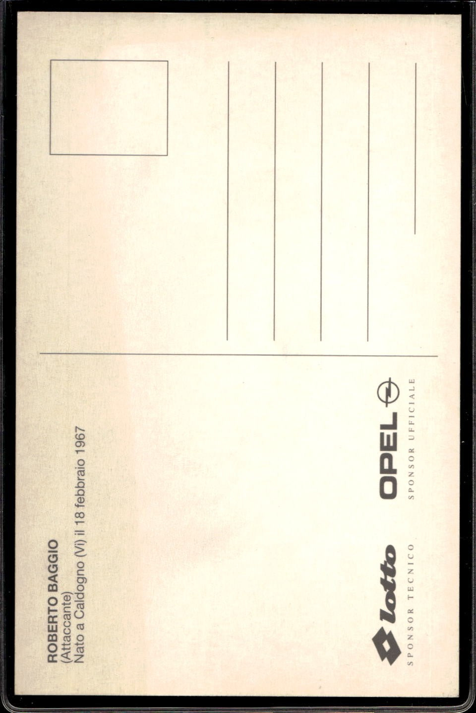 cartolina postcard Calcio Milan LOTTO OPEL Roberto Baggio (2)