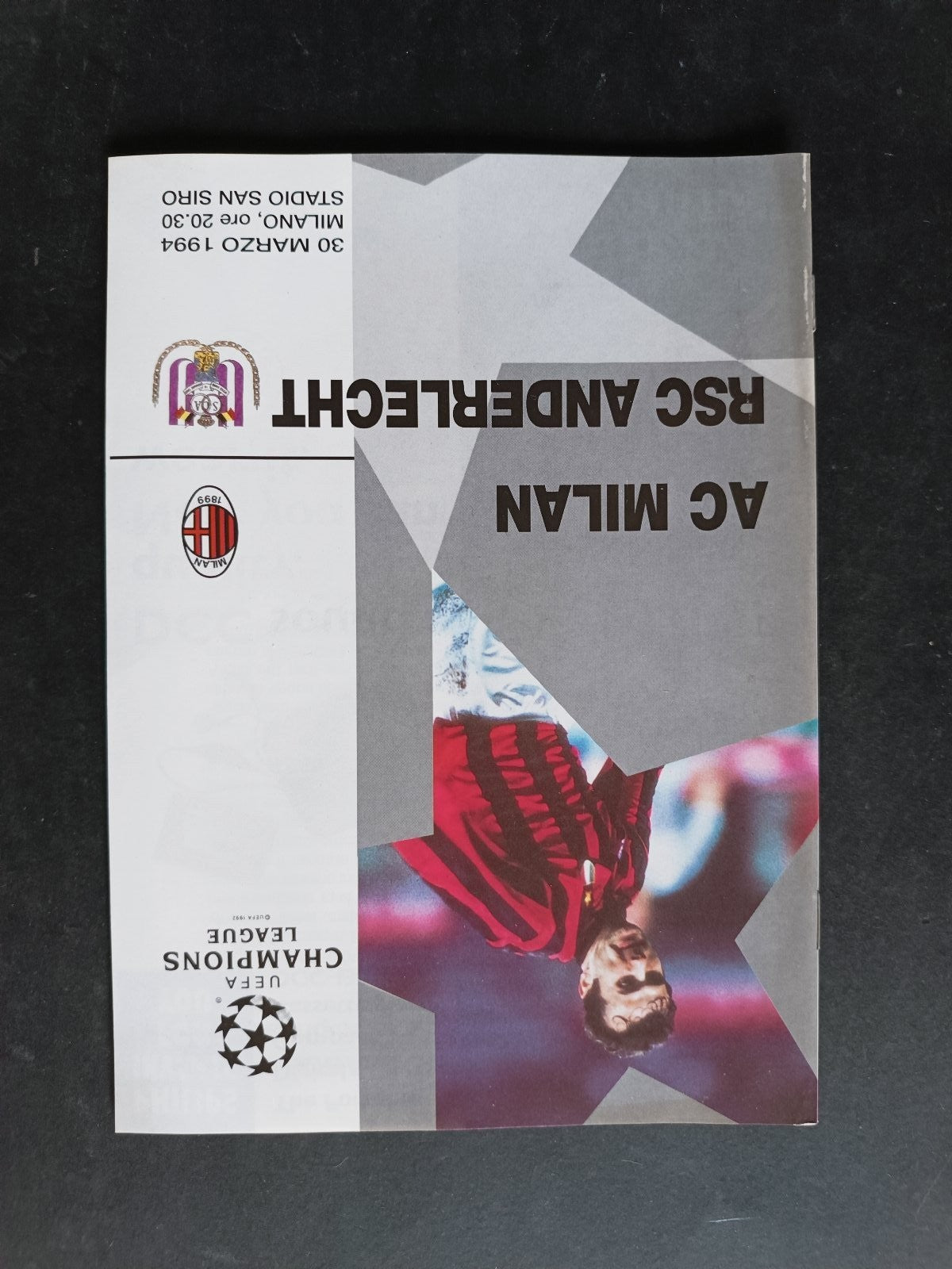programma Ufficiale Champions League MILAN ANDERLECHT 30 marzo 1994