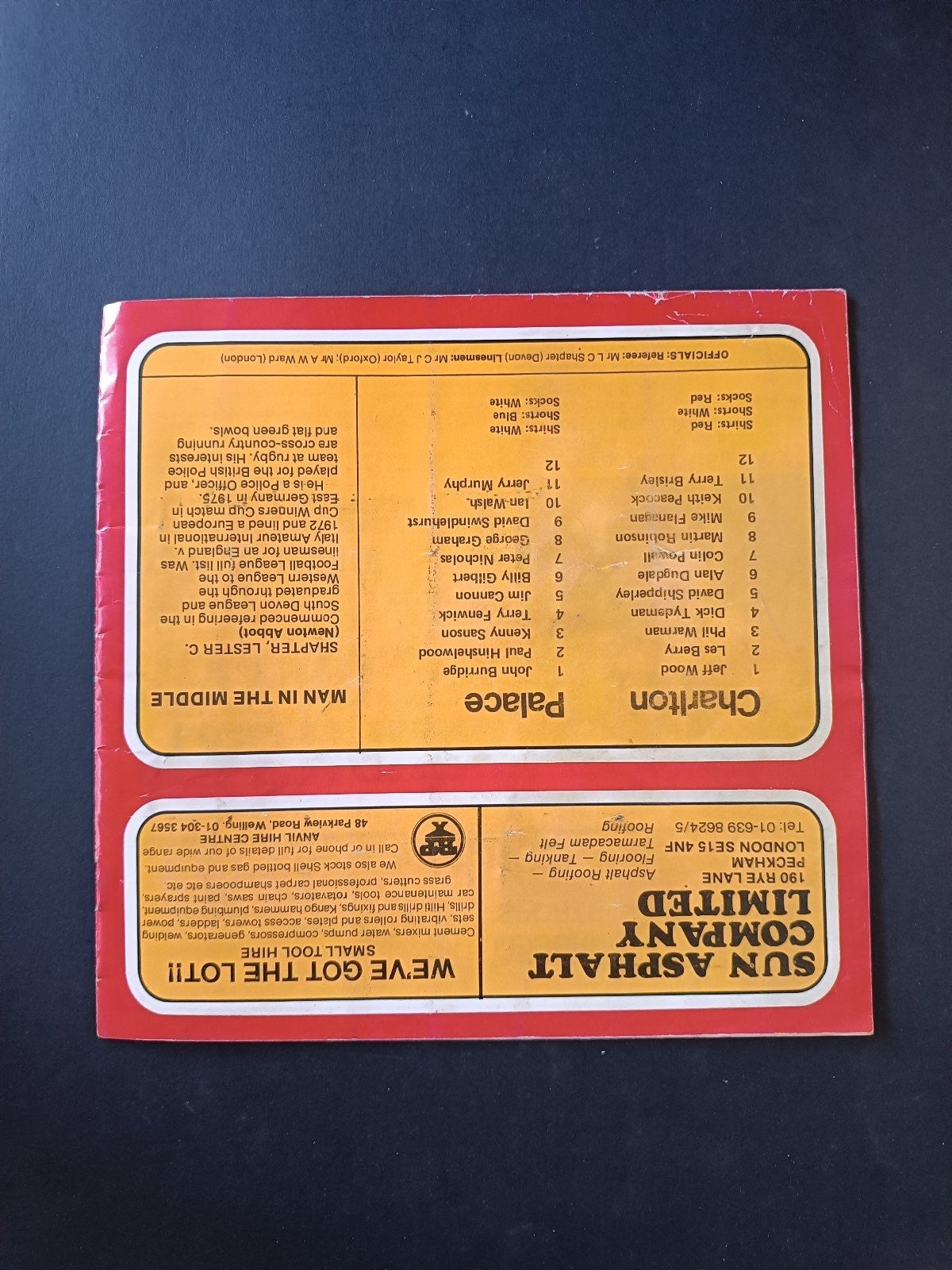 programma calcio Charlton Athletic vs Crystal P. 1978