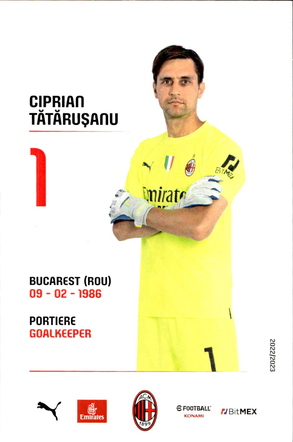 cartolina postcard Calcio Milan 2022/23 - Tatarusanu