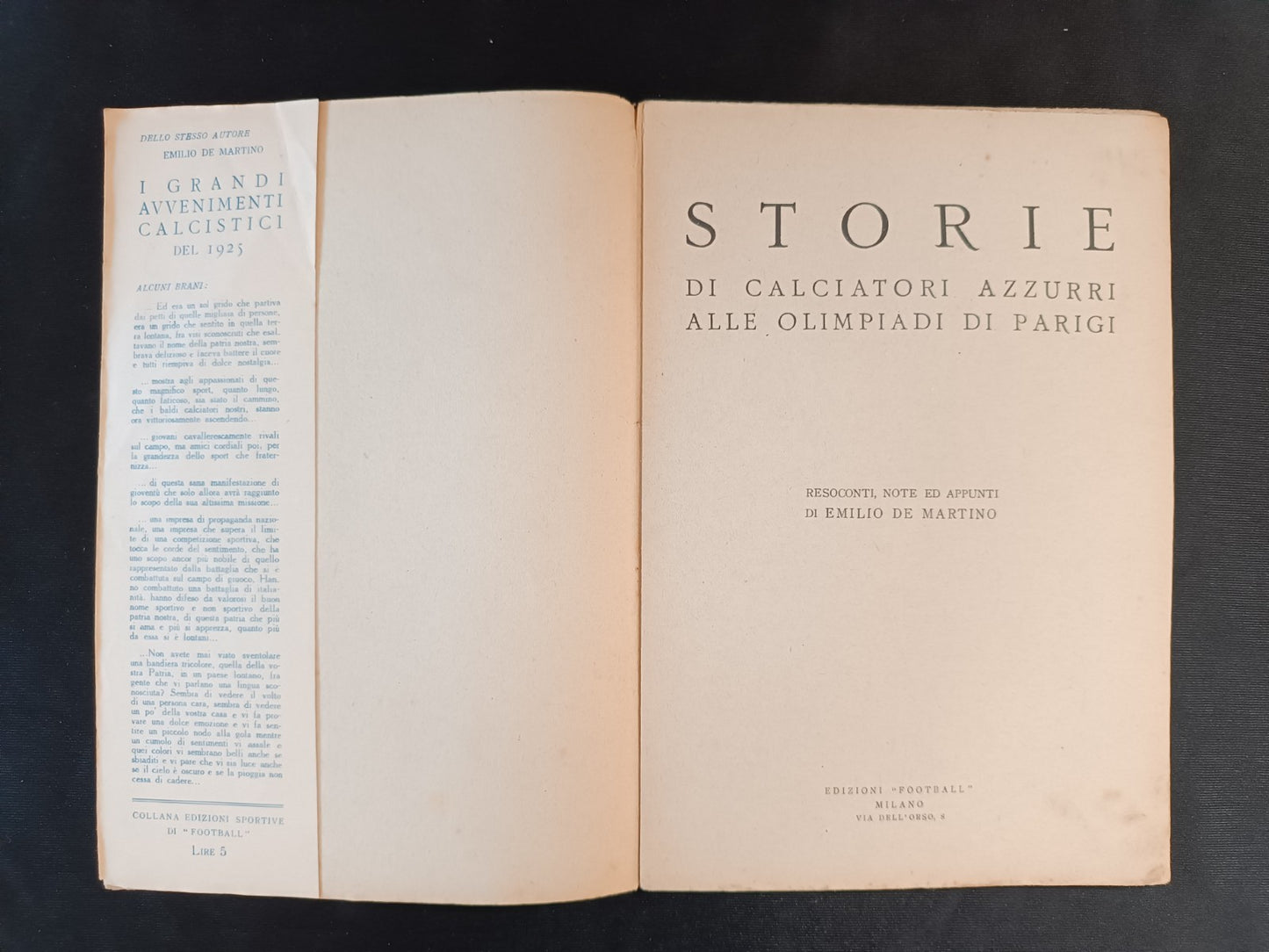 libro STORIE Calciatori azzurri alle olimpiadi E. De Martino -