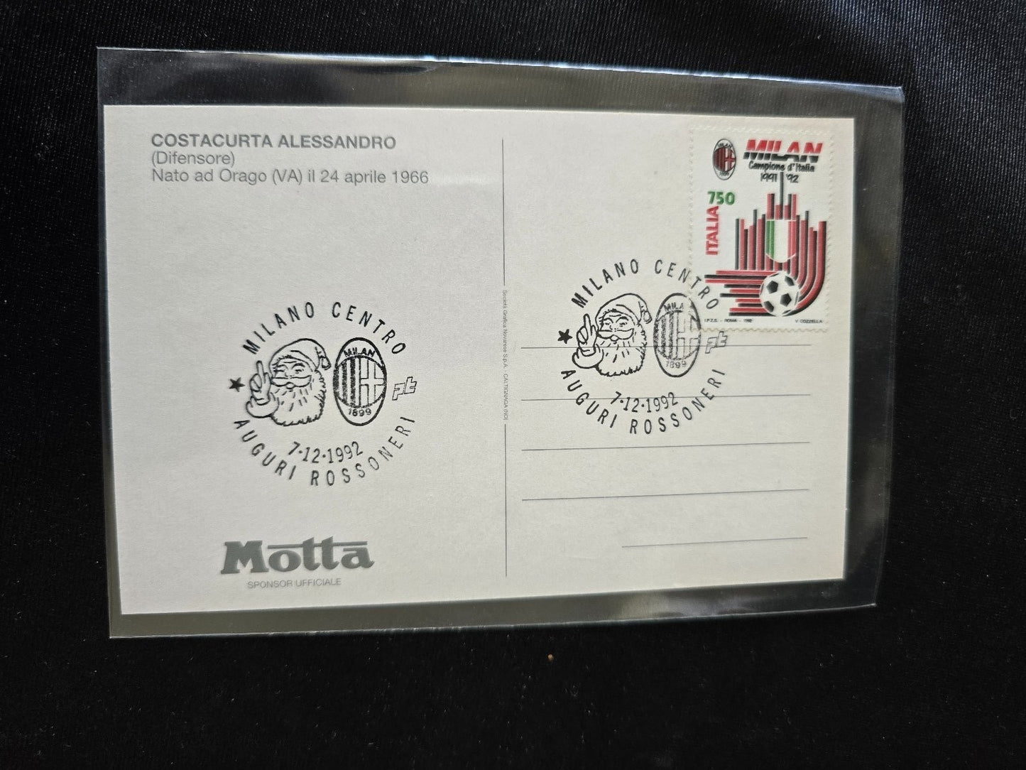 A.C. Milan 1899 cartolina con annullo 12� scudetto 1991/92 Billy Costacurta