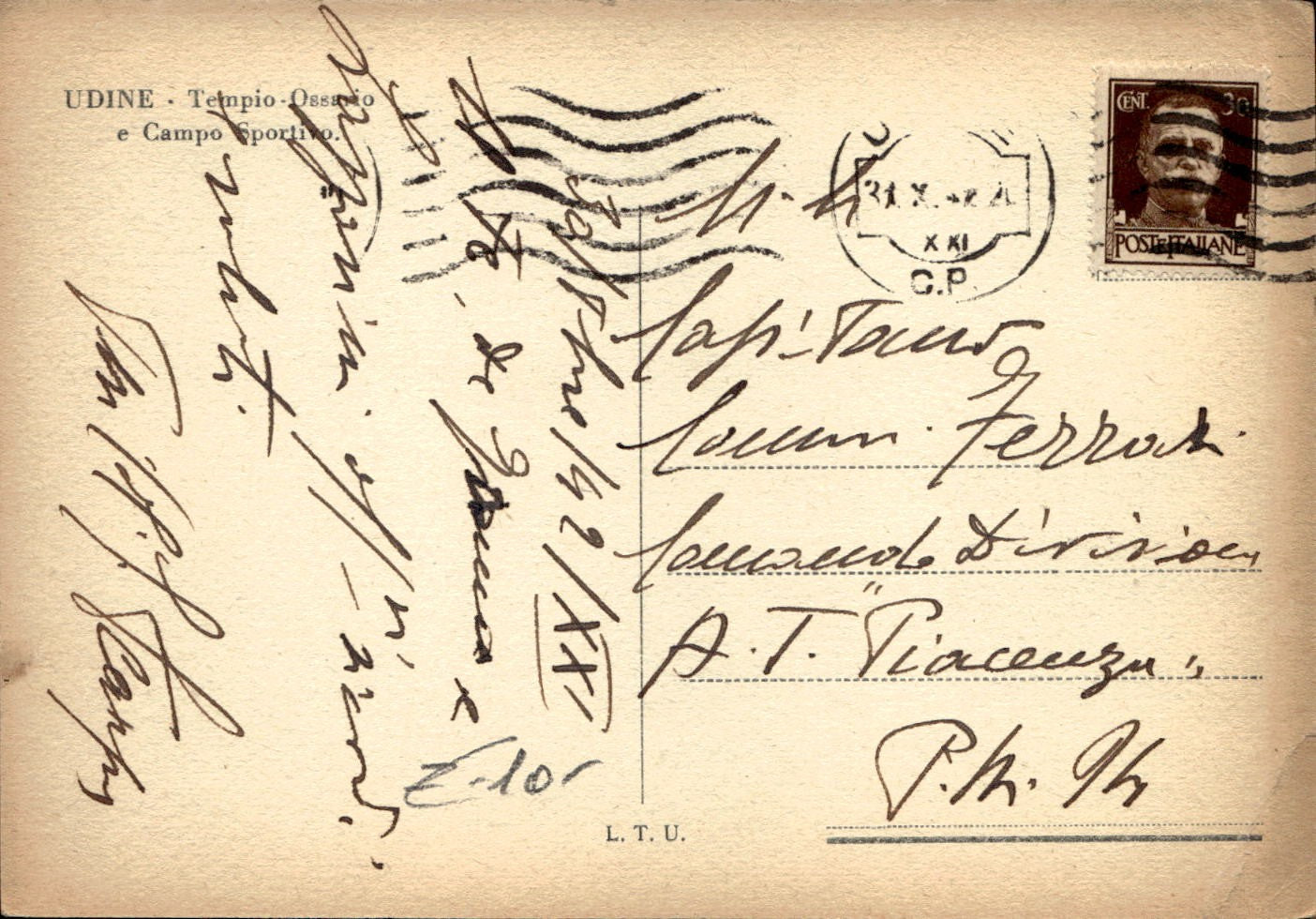 cartolina postcard Udine Tempio Ossario e Campo sportivo1942/43
