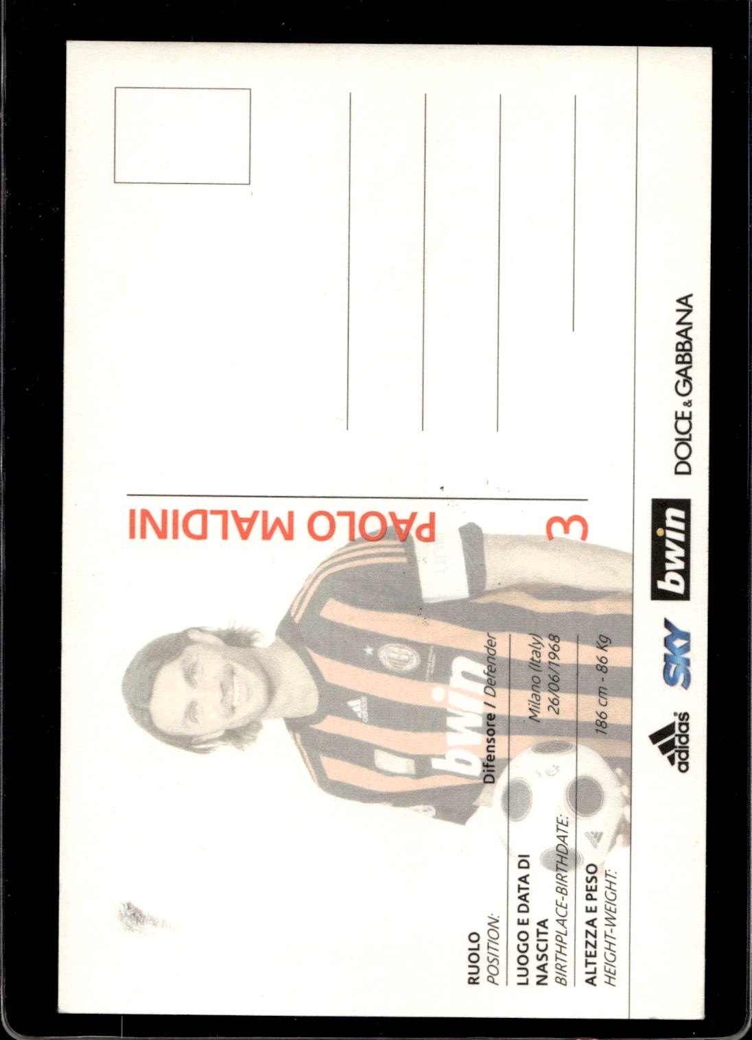 cartolina postcard Calcio Milan con Autografo 2008/09 Paolo Maldini