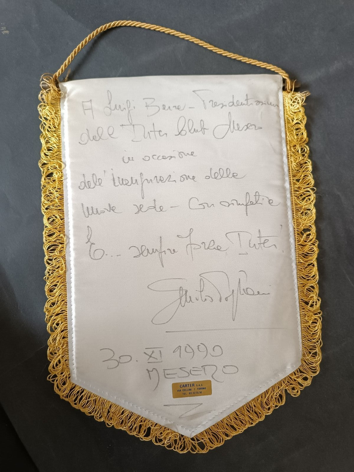 gagliardetto fanion pennant Internazionale fc milano 1992 autografato dedica