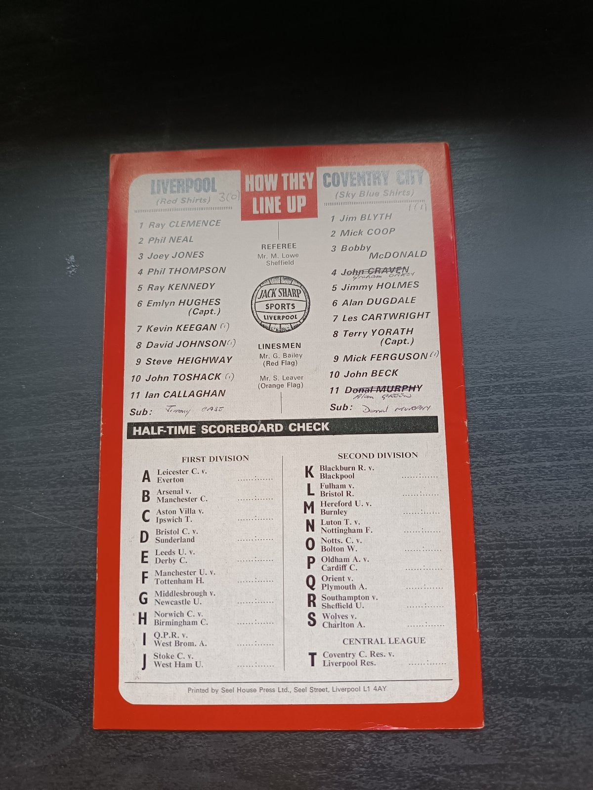 programma calcio Liverpool V Coventry City 4th 1976