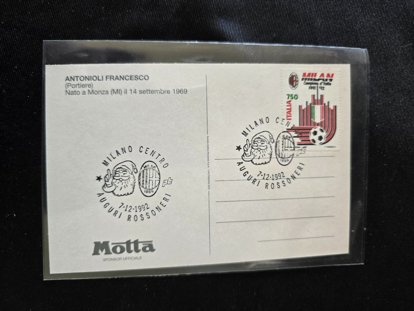 A.C. Milan 1899 cartolina con annullo 12� scudetto 1991/92 Francesco Antonioli