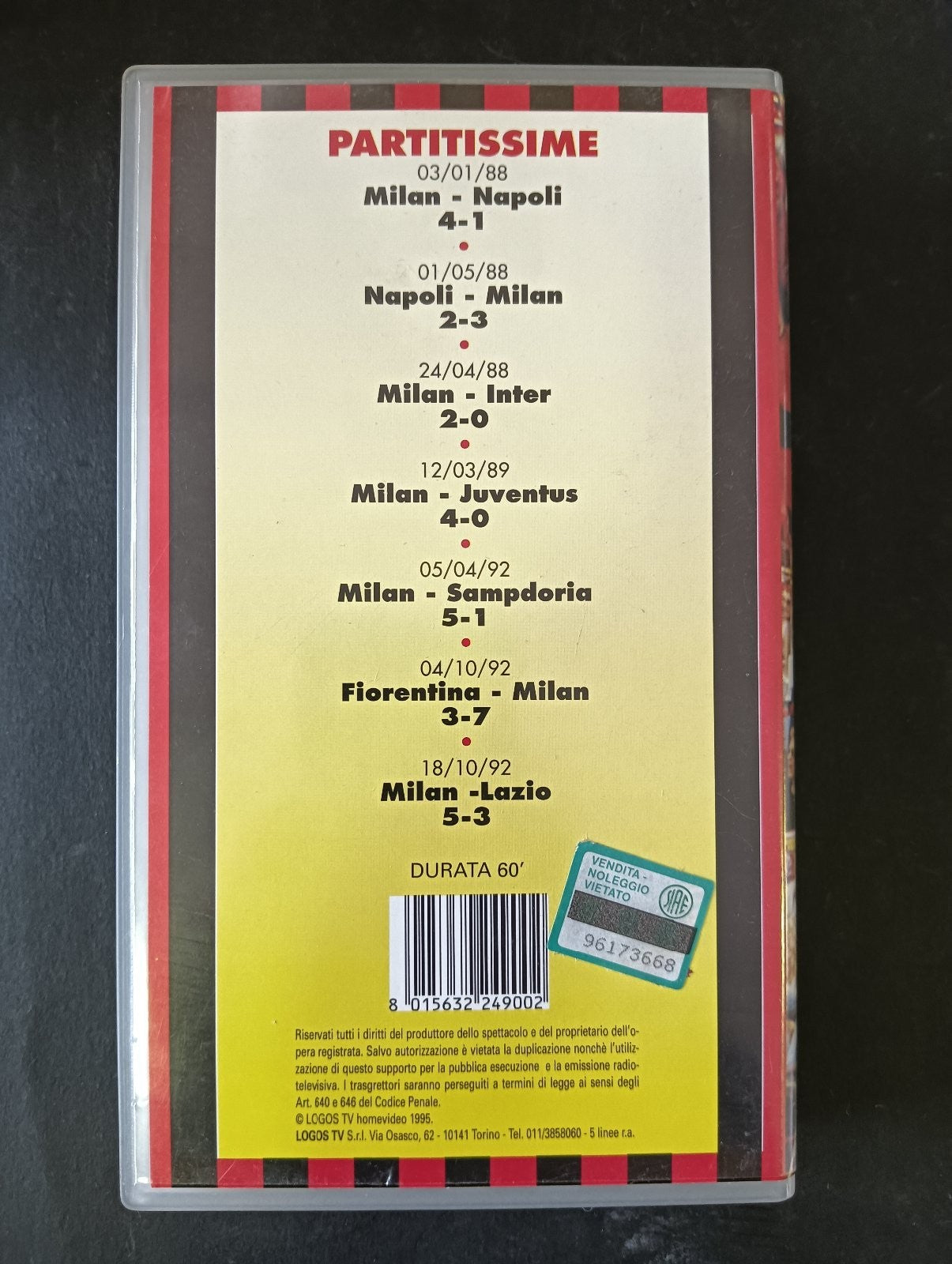VHS VHS CAMPIONATO 1987-88 MILAN-INTER 2-0 Logos Tv