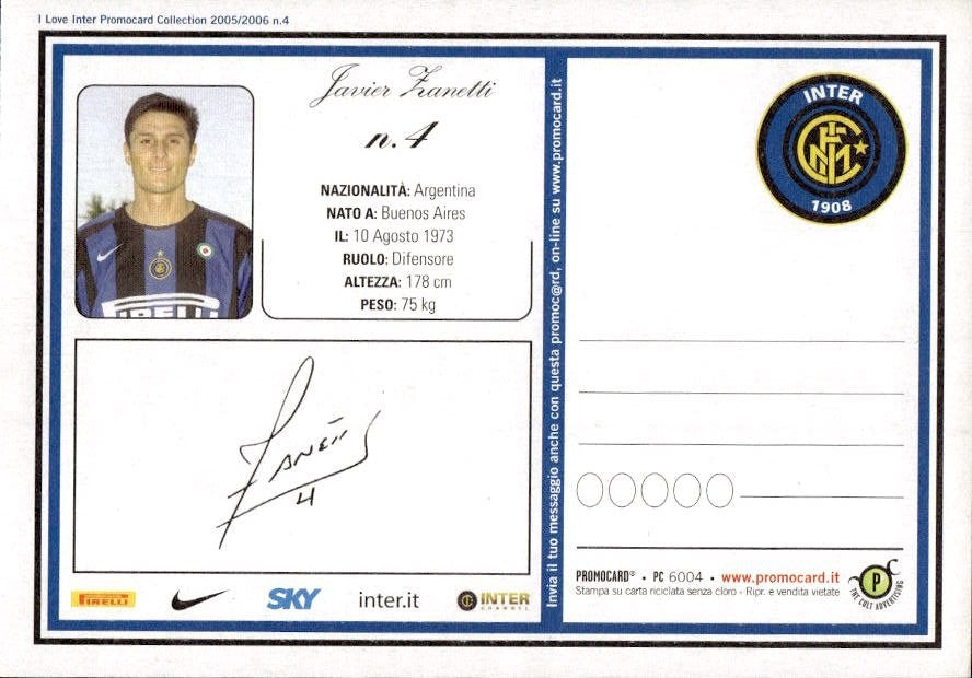 Cartolina calcio calciatore Inter Nicol�s Andr�s Burdisso con autografo stampato