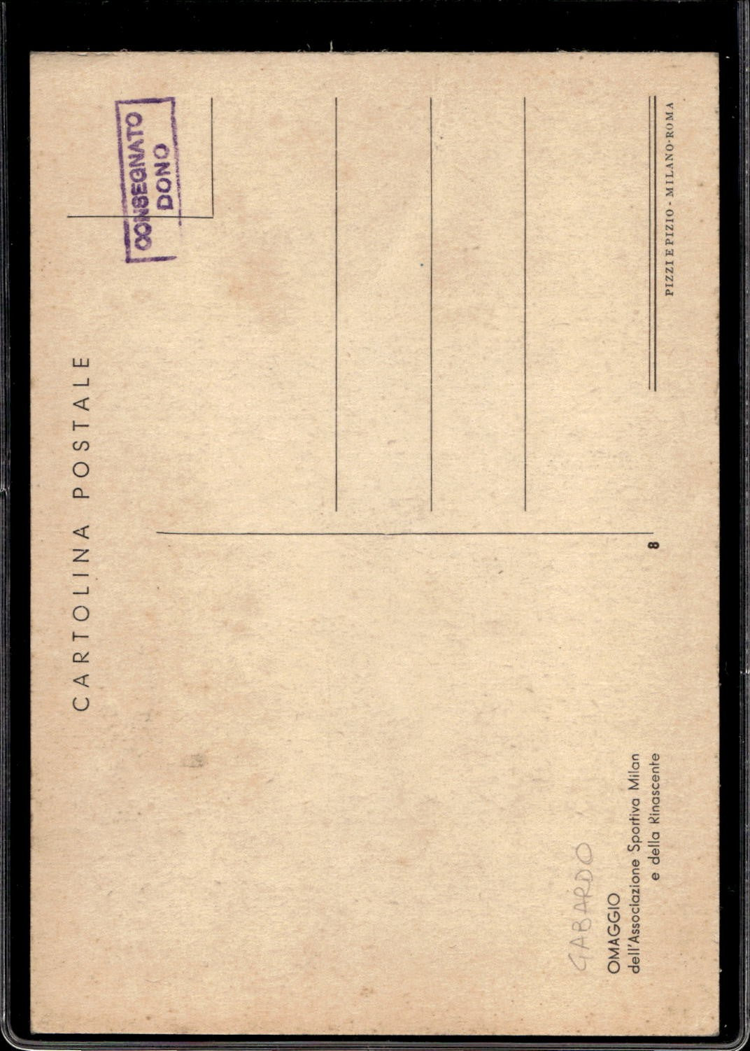cartolina postcard calcio Milan #8 Gabardo