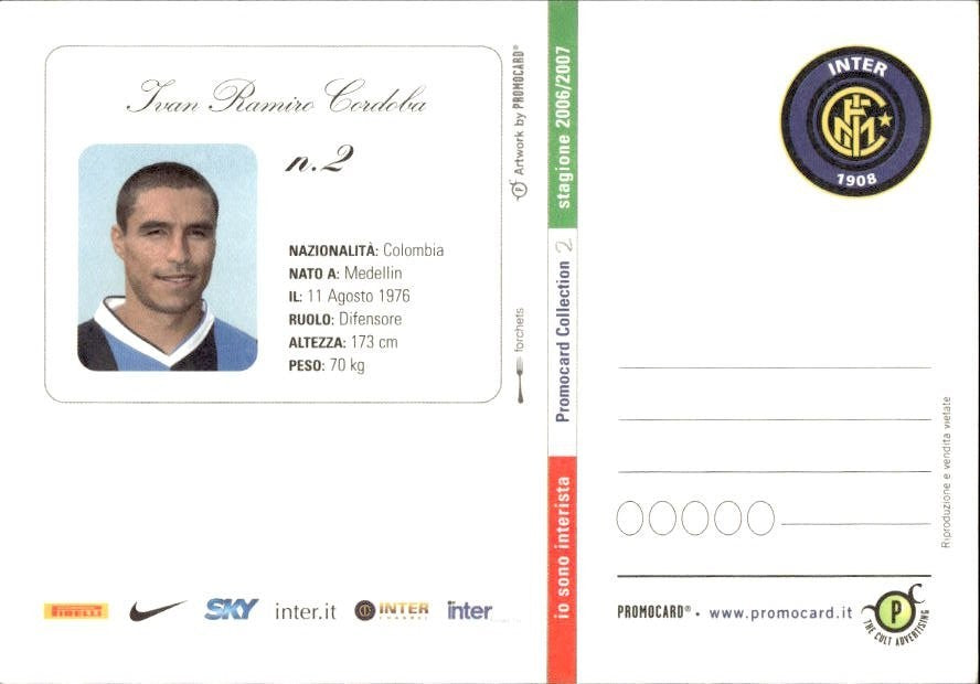 Cartolina calciatore Inter Iv�n Ramiro C�rdoba con autografo stampato