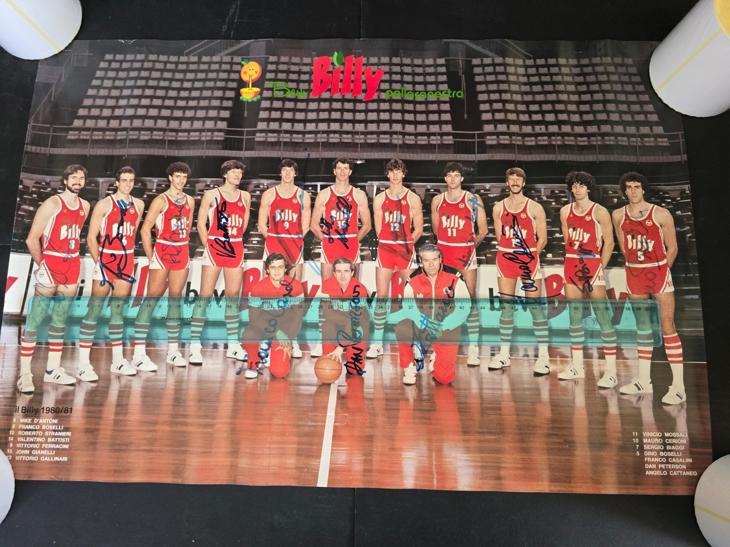 BILLY Olimpia Milano Basket 1980/81 poster autografato dalla squadra originale