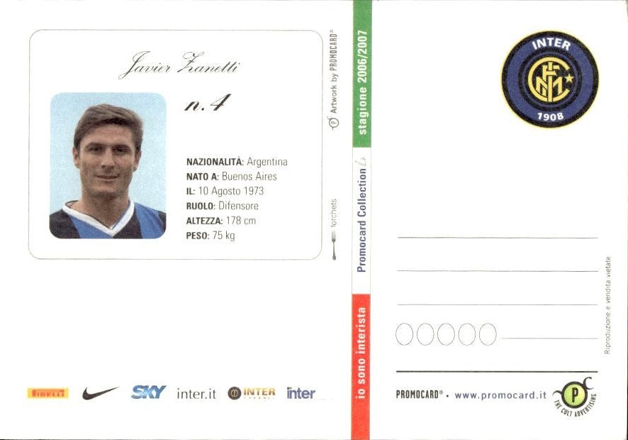 Cartolina calciatore Inter Javier Zanetti con autografo stampato
