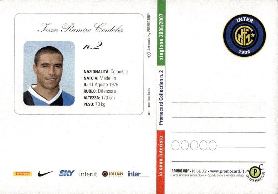 Cartolina calciatore Inter Iv�n Ramiro C�rdoba con autografo stampato
