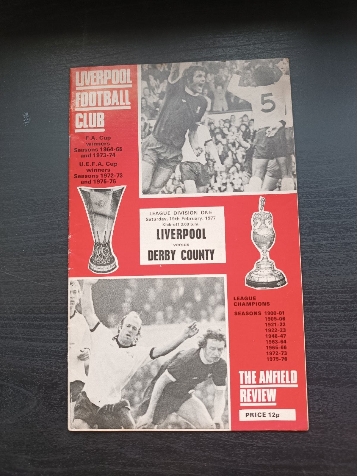 programma calcio Liverpool V Derby County 19th 1977