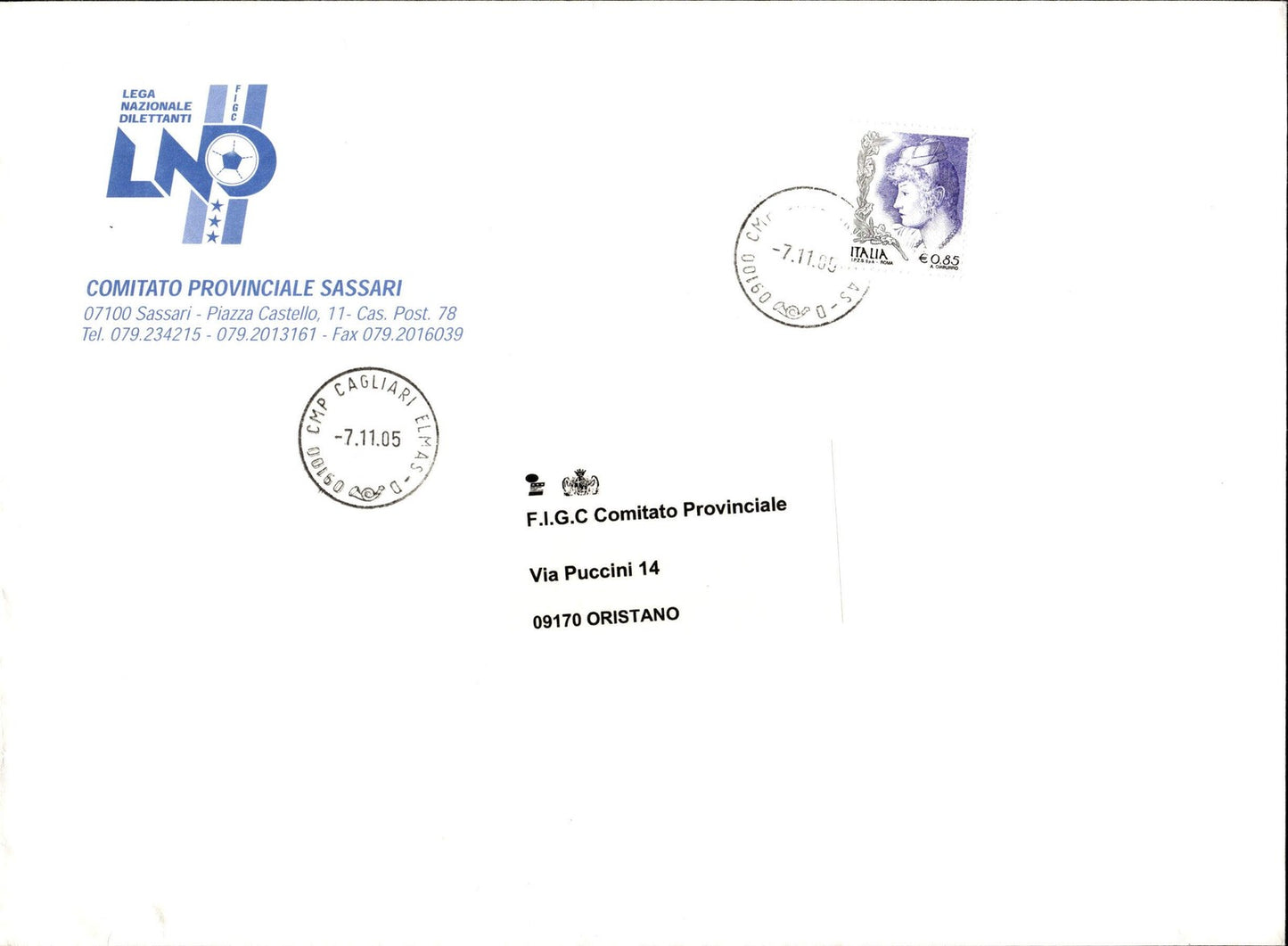 busta primo giorno Comitato provinciale Sassari 2005a