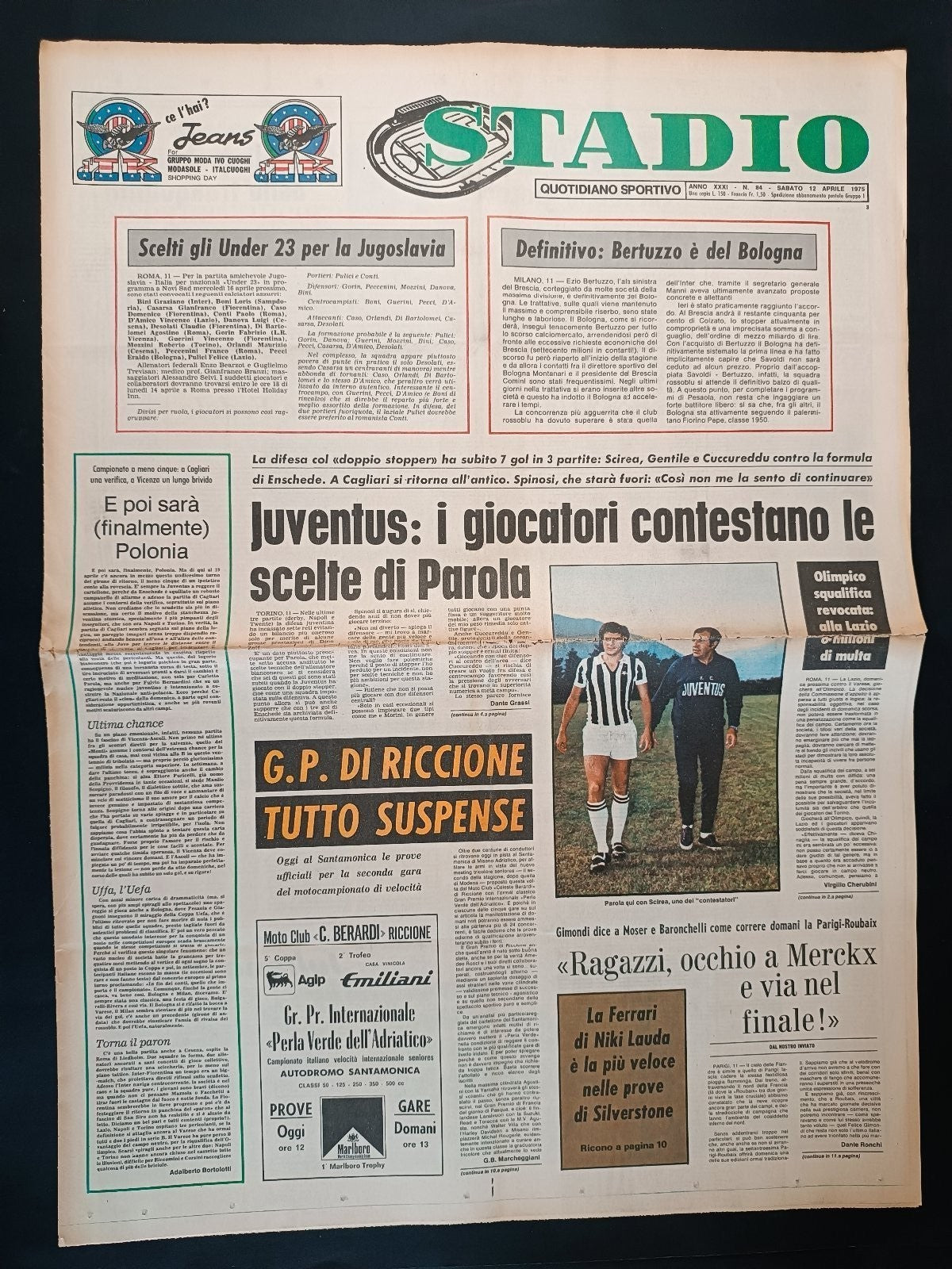 Quotidiano Sportivo STADIO numero 84 anno 1975 - Scirea