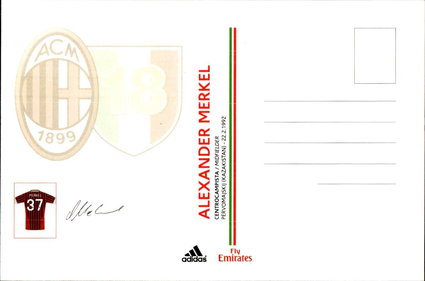 cartolina postcard Calcio Milan 2011/12 - Merkel