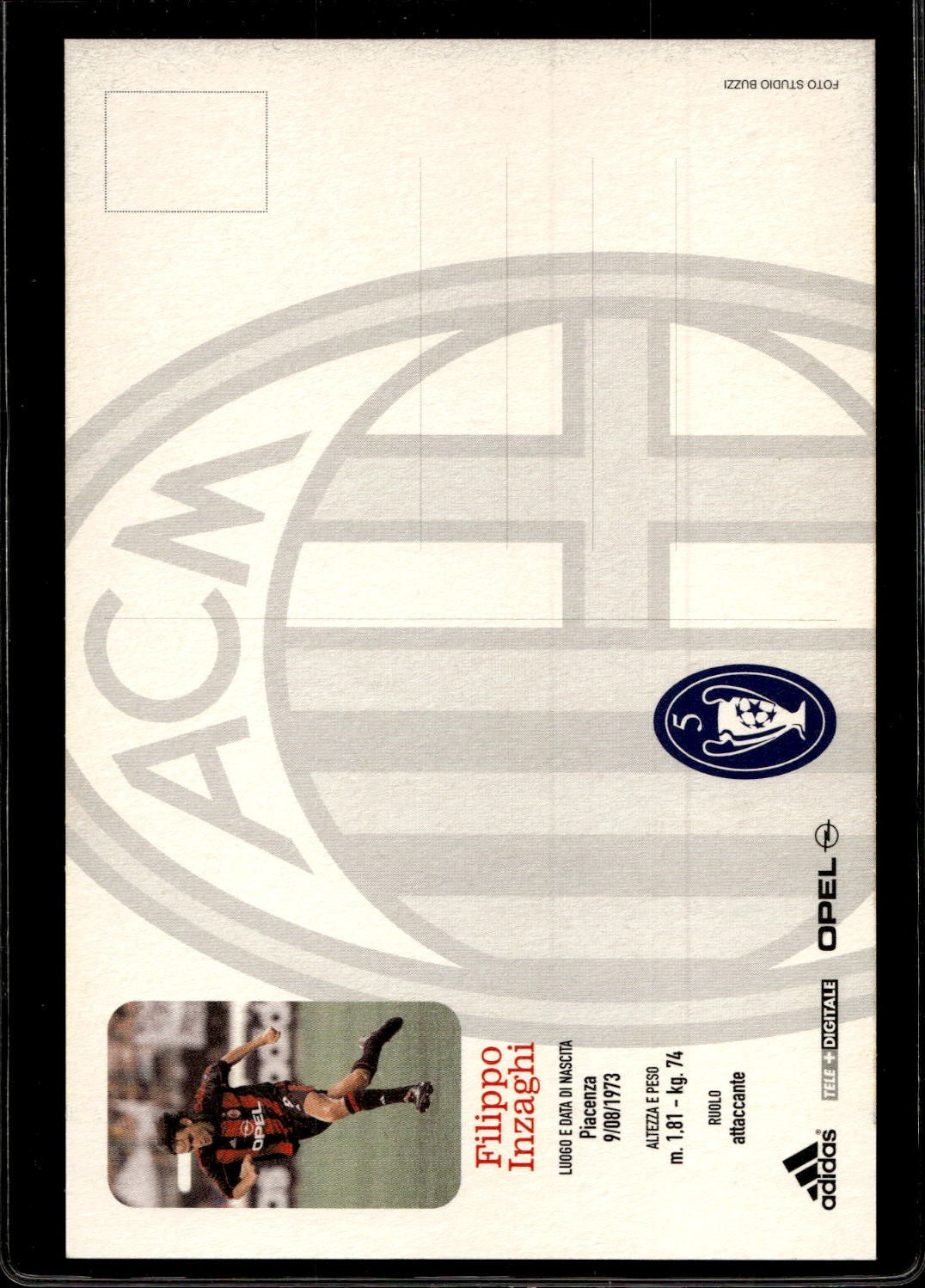 cartolina postcard Calcio Milan con Autografo 2001/02 - Filippo Inzaghi (2