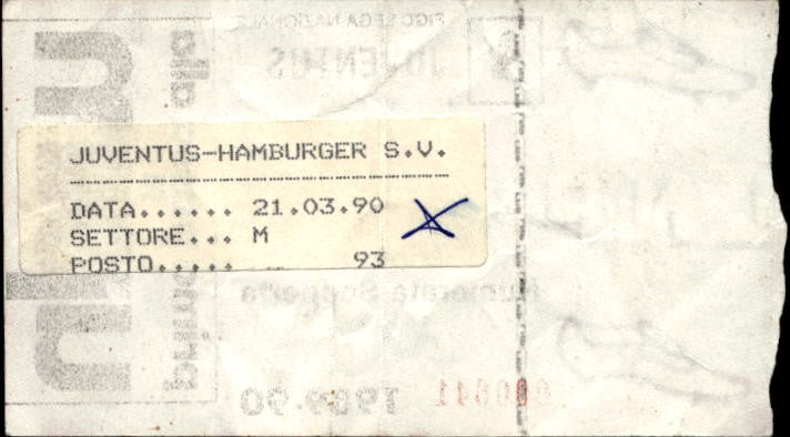 Biglietto stadio Juventus-Hamburger S.V 1989-90 Coppa Uefa