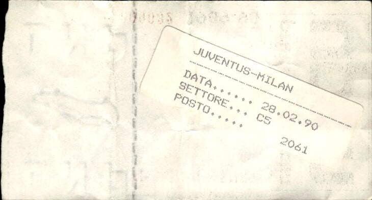 Biglietto stadio Juventus-Milan Coppa Italia 1989-90