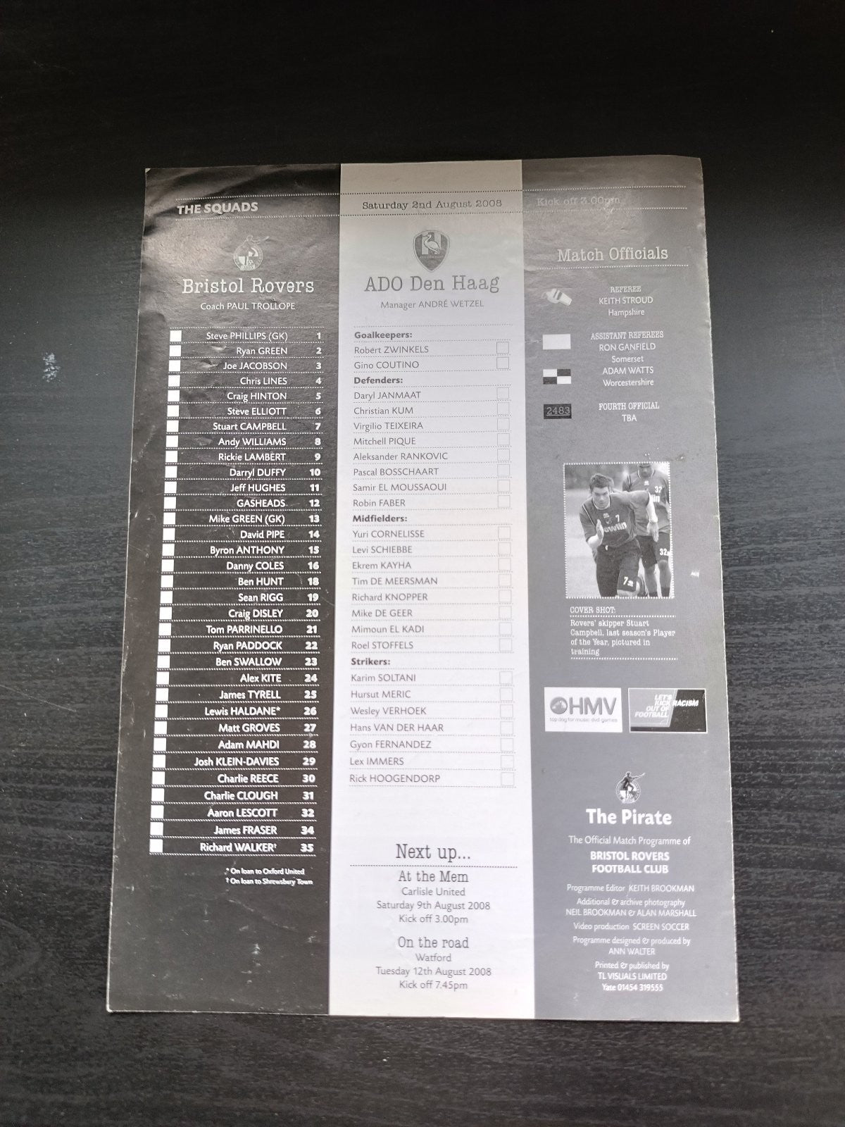 programma calcio Bristol V Ado Den Haag 2nd 2008