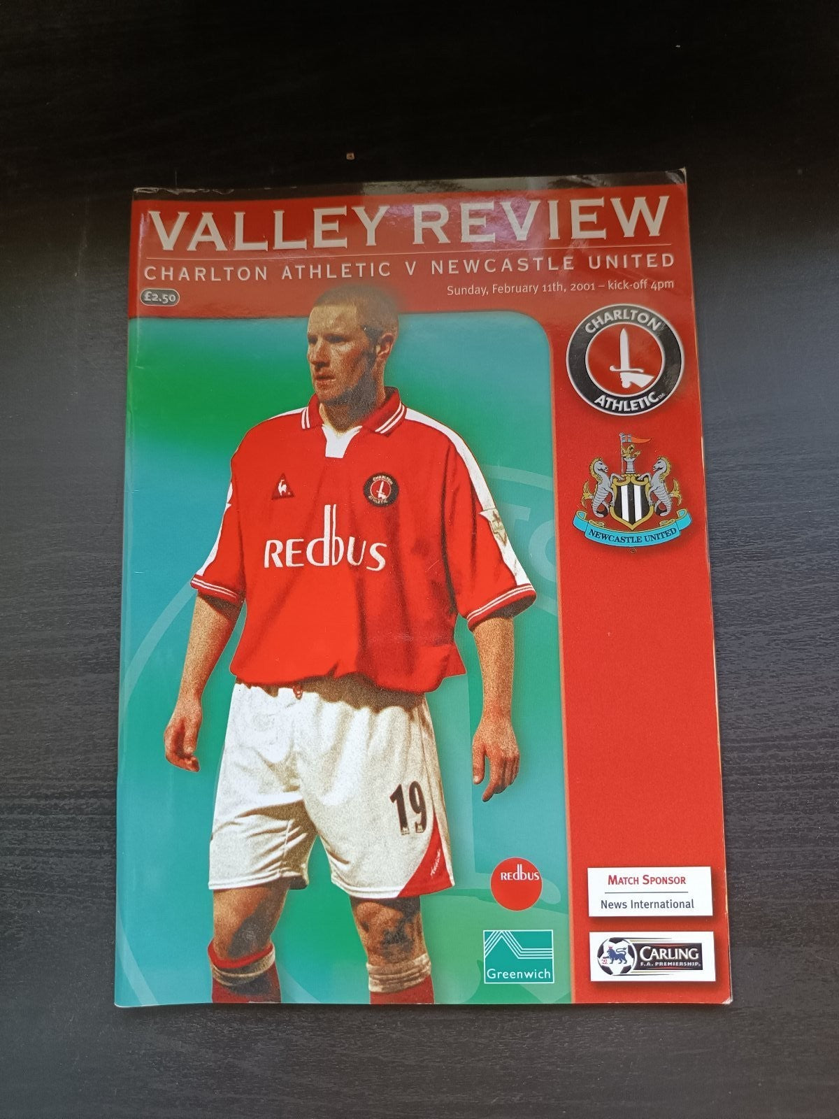 programma calcio Charlton Athetlic V Newcastle United 11th 2001