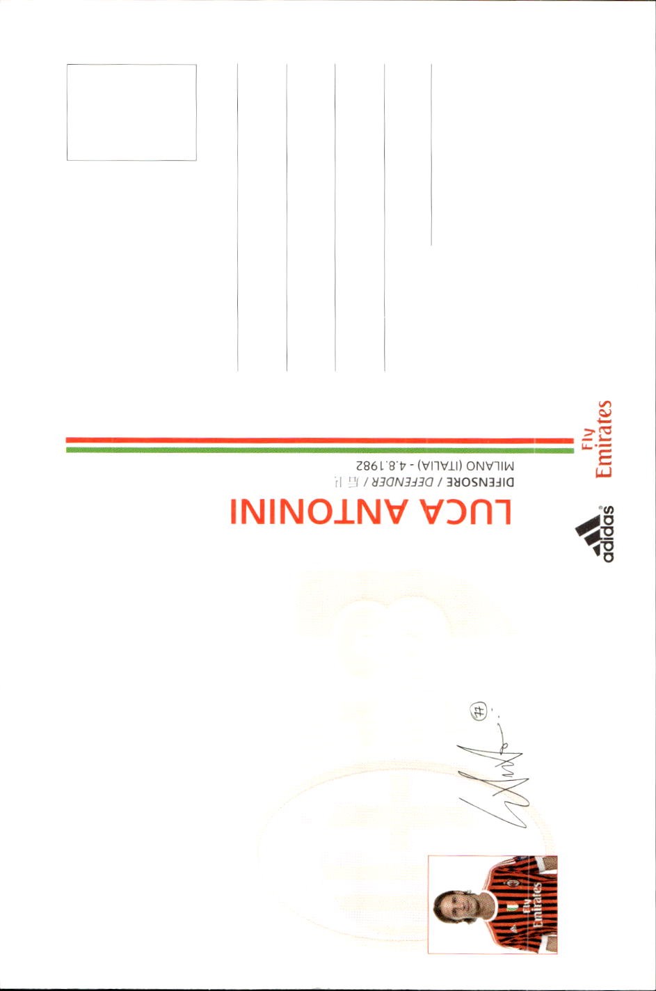 cartolina postcard Calcio Milan 2011-12 - Antonini