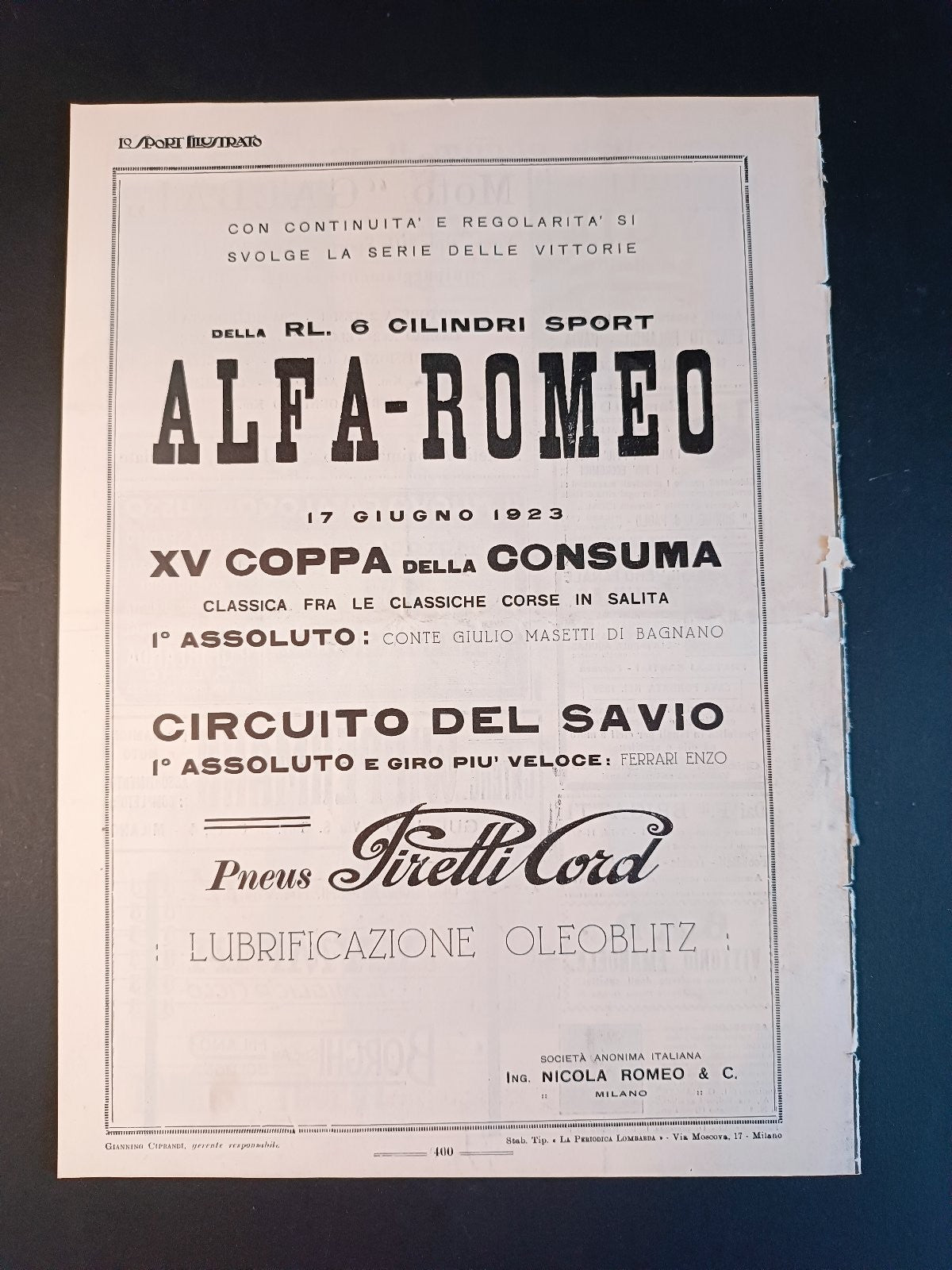 rivista LO SPORT ILLUSTRATO 1923 n 25