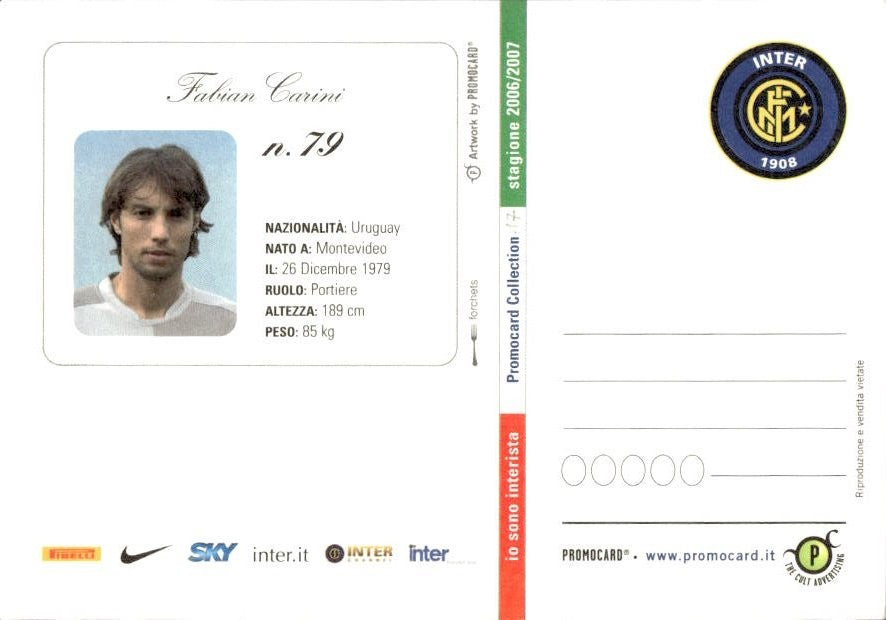 Cartolina calciatore Inter Fabi�n Carini con autografo stampato