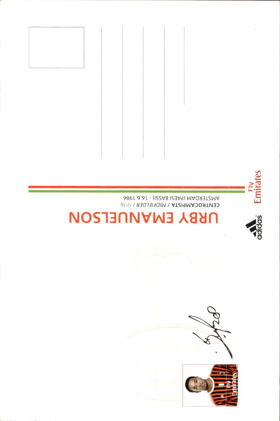 cartolina postcard Calcio Milan 2011-12 - Emanuelson
