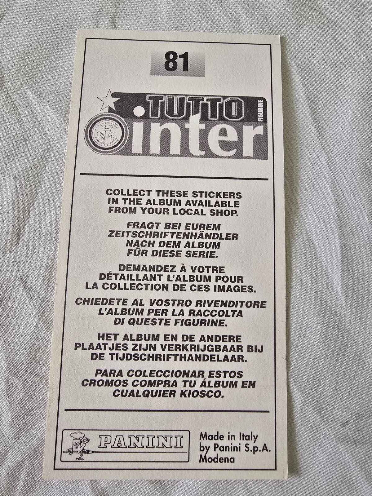 Tutto Inter Figurine giganti Panini Calciatori nr 81 Facchetti con Coppa