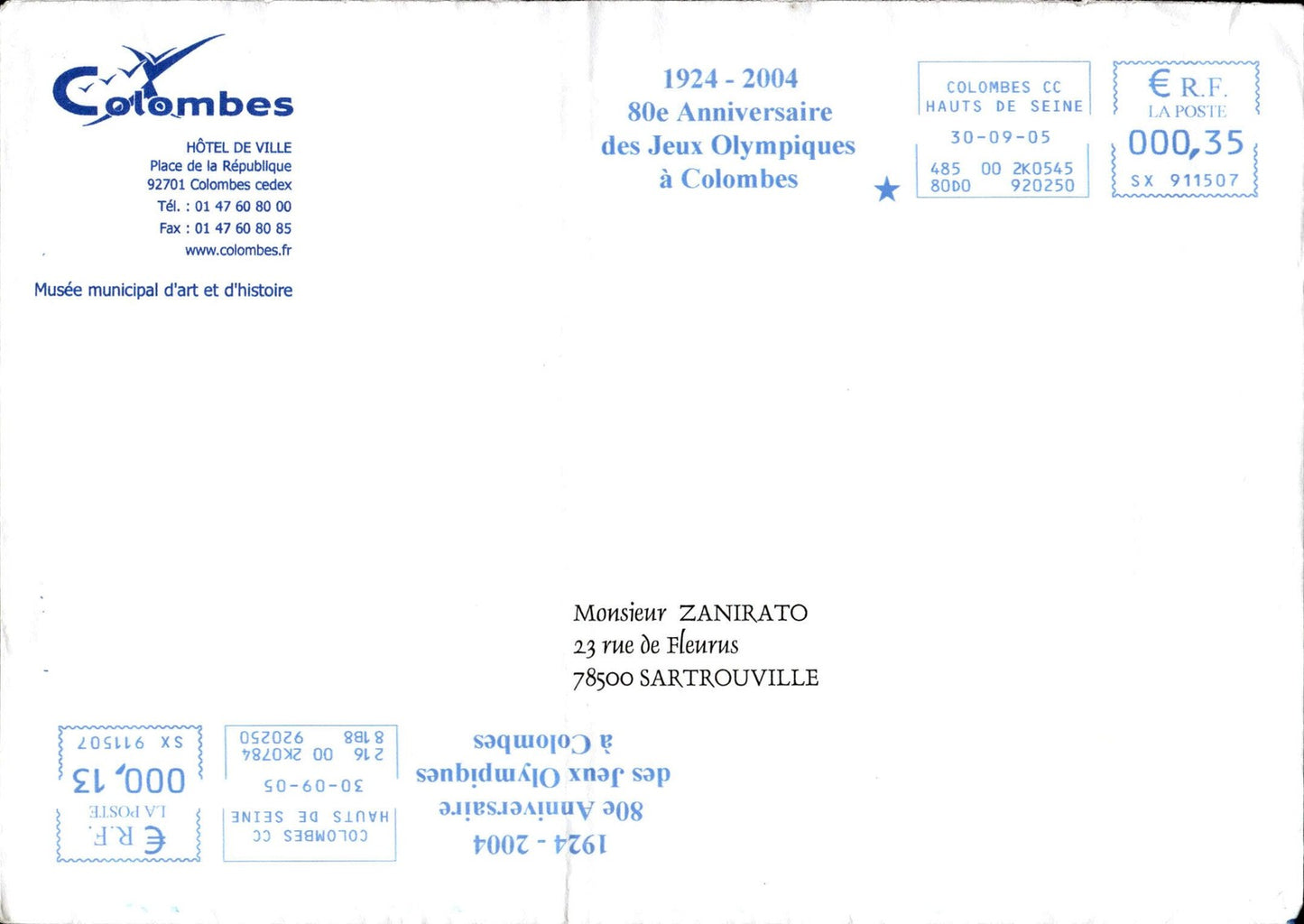 busta primo giorno 80�ann Jeux olimpiques a Colombe 09