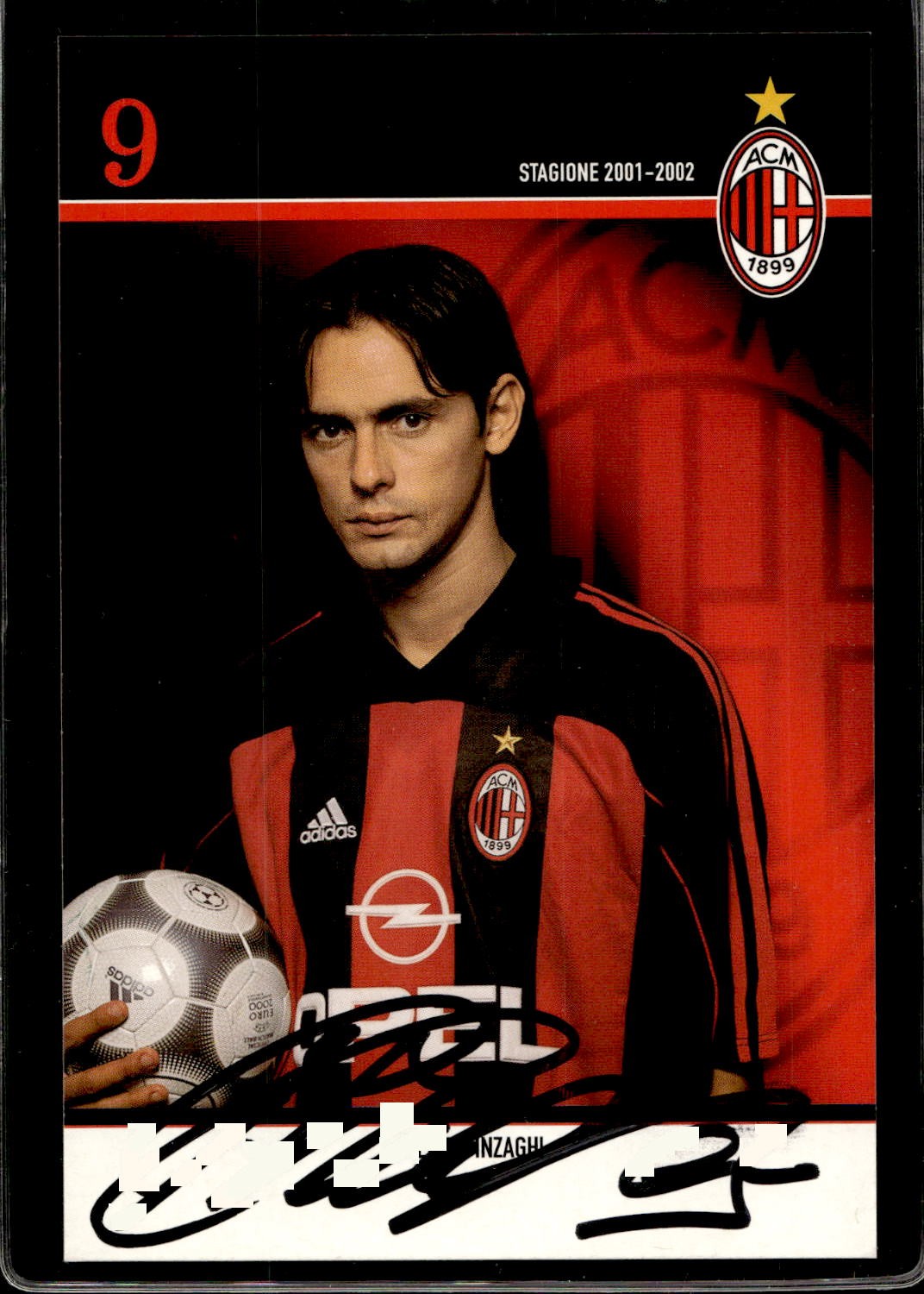 cartolina postcard Calcio Milan con Autografo 2001/02 - Filippo Inzaghi (1