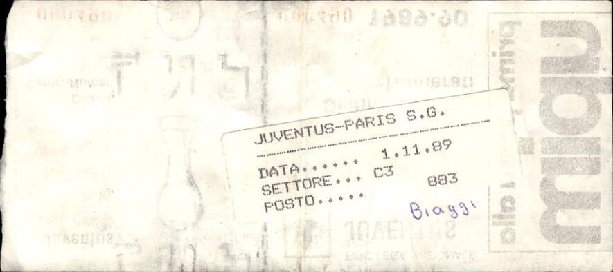 Biglietto stadio Juventus-Paris Saint Germain F.C Coppa Uefa 1989-90
