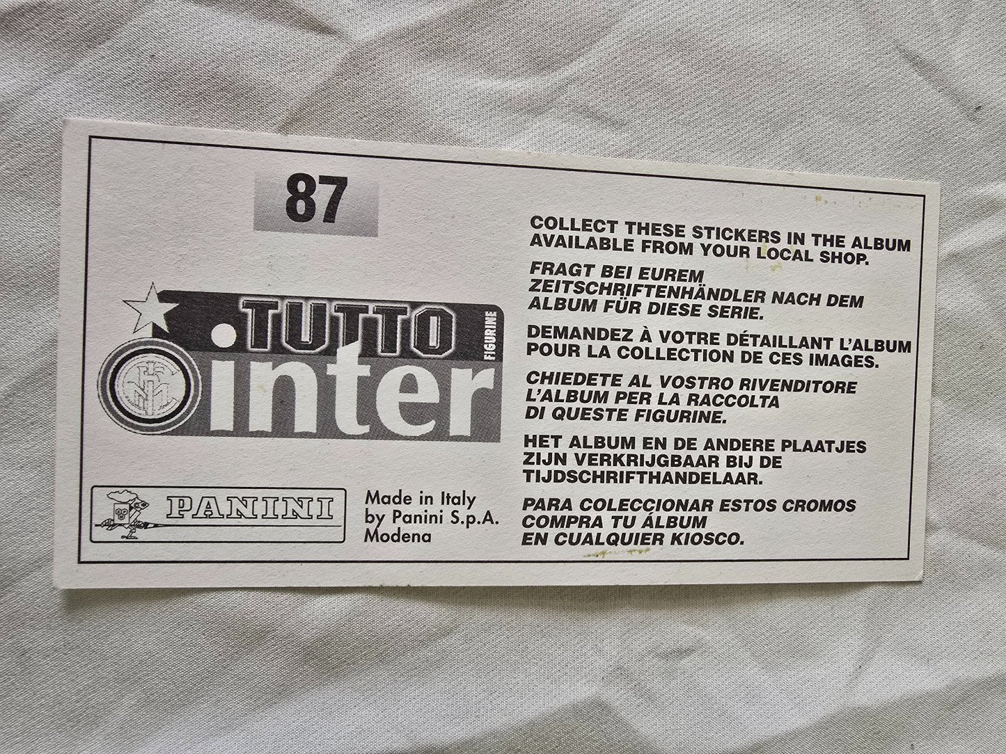 Tutto Inter Figurine giganti Panini Calciatori nr 87 formazione squadra